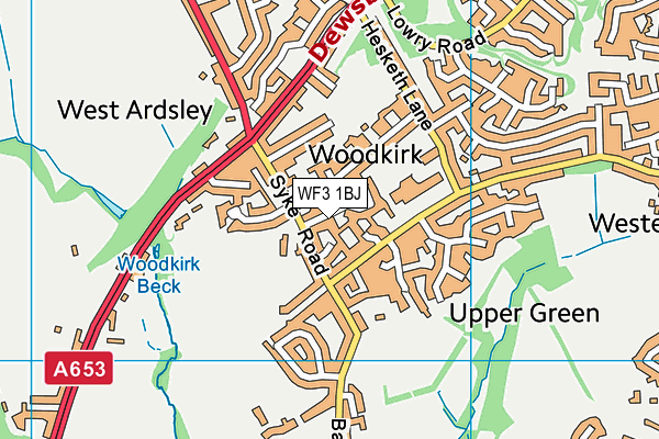 WF3 1BJ map - OS VectorMap District (Ordnance Survey)