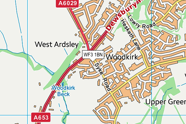 WF3 1BN map - OS VectorMap District (Ordnance Survey)