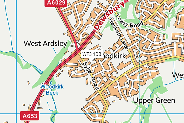 WF3 1DB map - OS VectorMap District (Ordnance Survey)