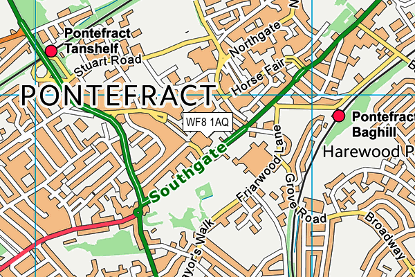 WF8 1AQ map - OS VectorMap District (Ordnance Survey)