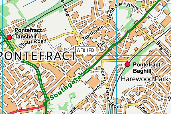 WF8 1PD map - OS VectorMap District (Ordnance Survey)
