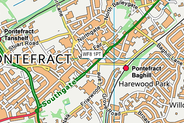 WF8 1PT map - OS VectorMap District (Ordnance Survey)