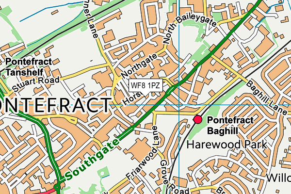 WF8 1PZ map - OS VectorMap District (Ordnance Survey)