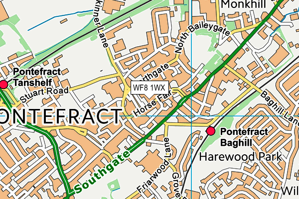 WF8 1WX map - OS VectorMap District (Ordnance Survey)