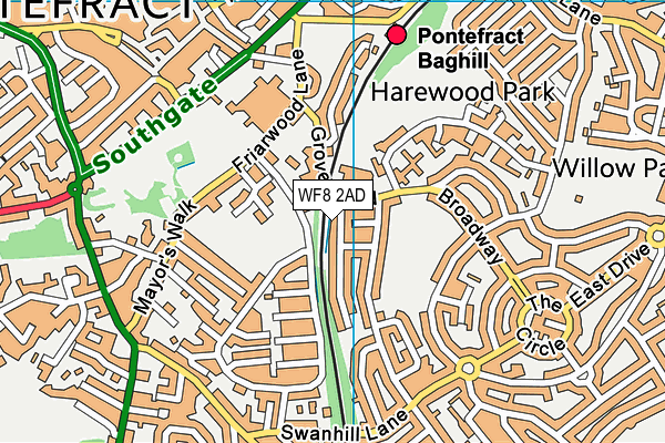 WF8 2AD map - OS VectorMap District (Ordnance Survey)