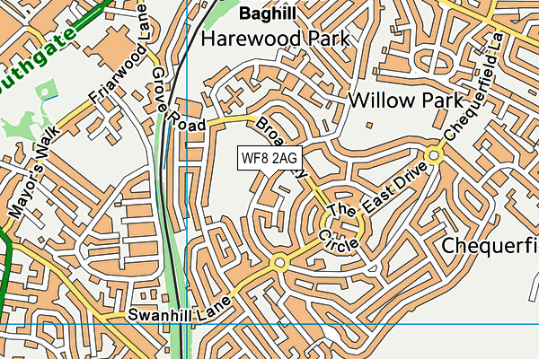 WF8 2AG map - OS VectorMap District (Ordnance Survey)