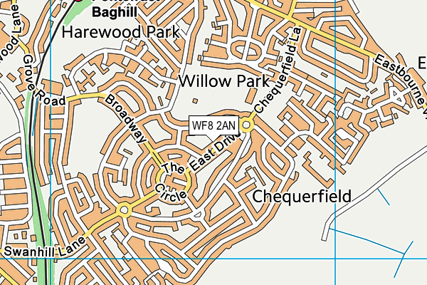 WF8 2AN map - OS VectorMap District (Ordnance Survey)