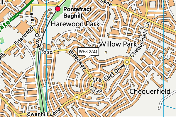 WF8 2AQ map - OS VectorMap District (Ordnance Survey)