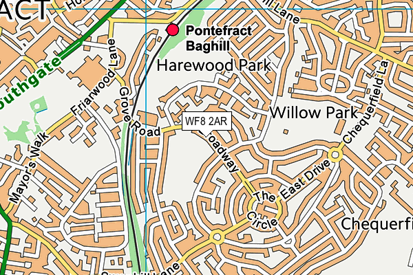 WF8 2AR map - OS VectorMap District (Ordnance Survey)