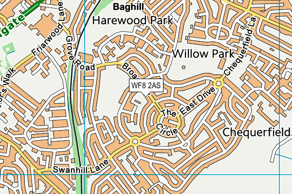 WF8 2AS map - OS VectorMap District (Ordnance Survey)