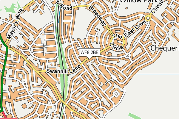 WF8 2BE map - OS VectorMap District (Ordnance Survey)