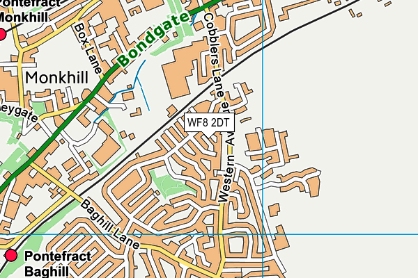 WF8 2DT map - OS VectorMap District (Ordnance Survey)