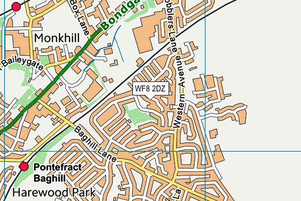 WF8 2DZ map - OS VectorMap District (Ordnance Survey)