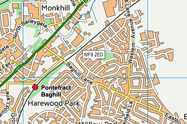 WF8 2ED map - OS VectorMap District (Ordnance Survey)