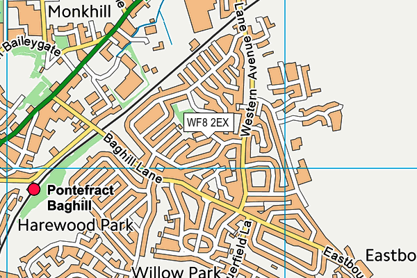 WF8 2EX map - OS VectorMap District (Ordnance Survey)