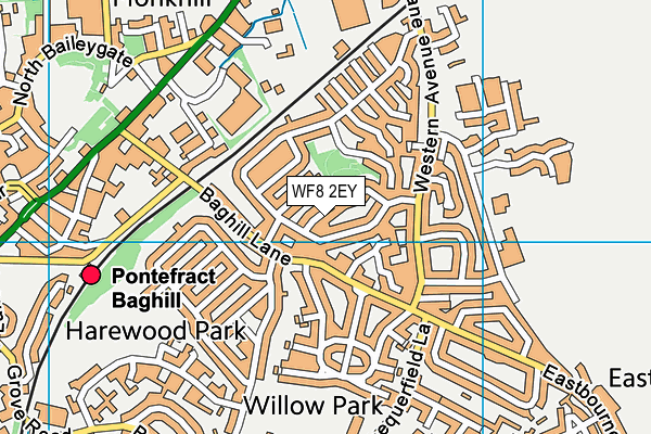 WF8 2EY map - OS VectorMap District (Ordnance Survey)