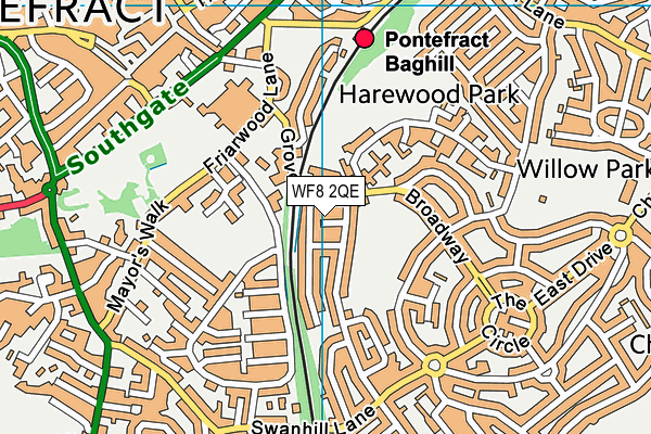 WF8 2QE map - OS VectorMap District (Ordnance Survey)