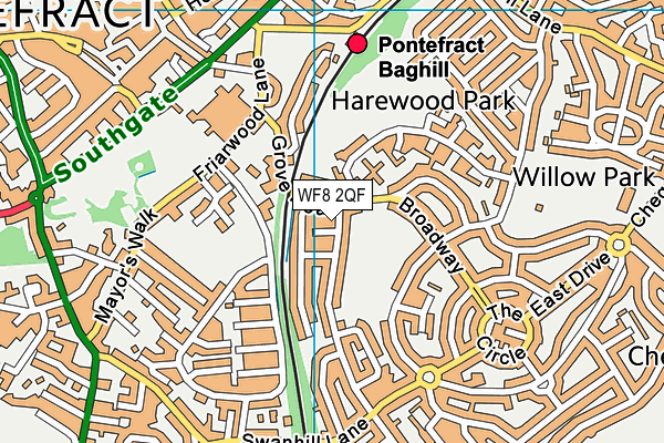 WF8 2QF map - OS VectorMap District (Ordnance Survey)