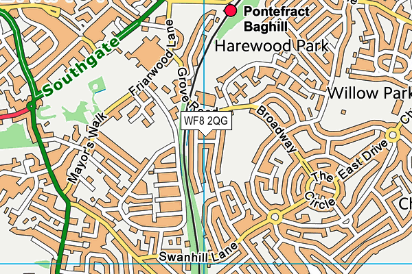 WF8 2QG map - OS VectorMap District (Ordnance Survey)