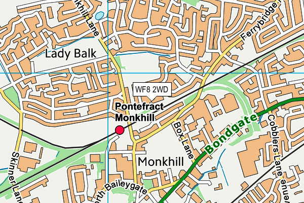 WF8 2WD map - OS VectorMap District (Ordnance Survey)