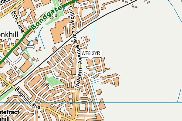 WF8 2YR map - OS VectorMap District (Ordnance Survey)