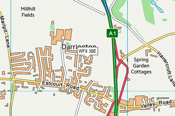 WF8 3BE map - OS VectorMap District (Ordnance Survey)