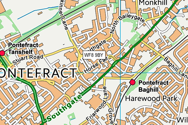 WF8 9BY map - OS VectorMap District (Ordnance Survey)