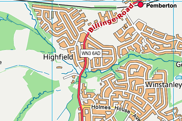 WN3 6AD map - OS VectorMap District (Ordnance Survey)