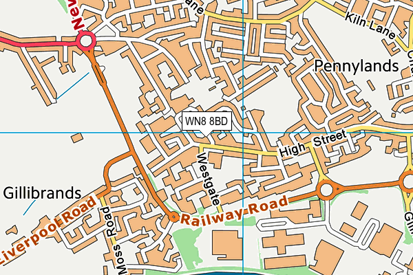 WN8 8BD map - OS VectorMap District (Ordnance Survey)
