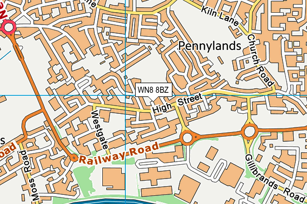 WN8 8BZ map - OS VectorMap District (Ordnance Survey)