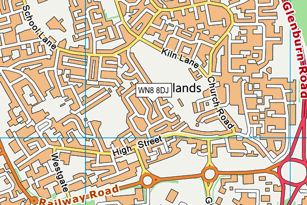 WN8 8DJ map - OS VectorMap District (Ordnance Survey)