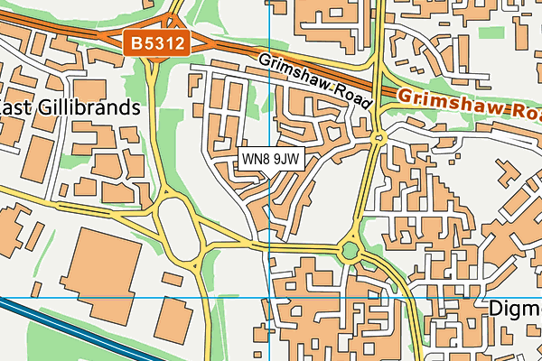 WN8 9JW map - OS VectorMap District (Ordnance Survey)