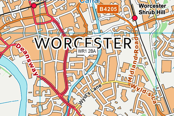 WR1 2BA map - OS VectorMap District (Ordnance Survey)