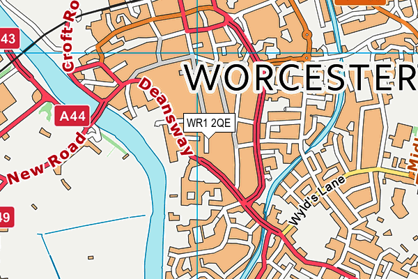 Fitness4less (Worcester) map (WR1 2QE) - OS VectorMap District (Ordnance Survey)