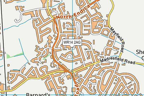 WR14 2AG map - OS VectorMap District (Ordnance Survey)