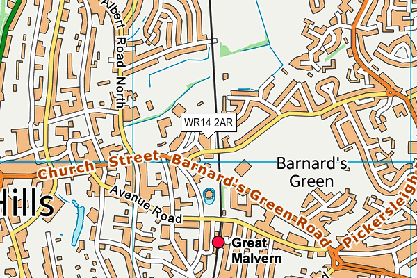 WR14 2AR map - OS VectorMap District (Ordnance Survey)
