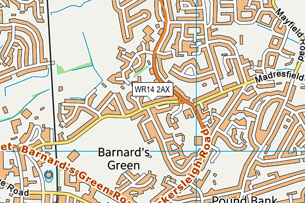 WR14 2AX map - OS VectorMap District (Ordnance Survey)