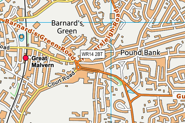 WR14 2BT map - OS VectorMap District (Ordnance Survey)