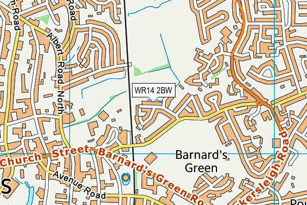 WR14 2BW map - OS VectorMap District (Ordnance Survey)