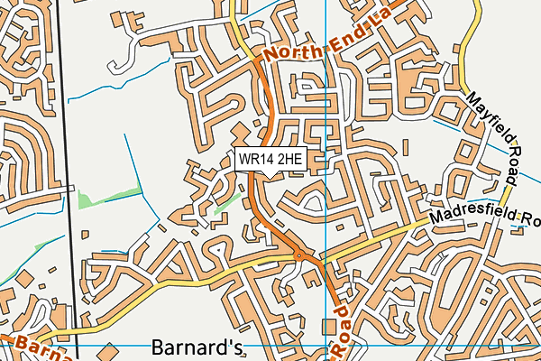 WR14 2HE map - OS VectorMap District (Ordnance Survey)