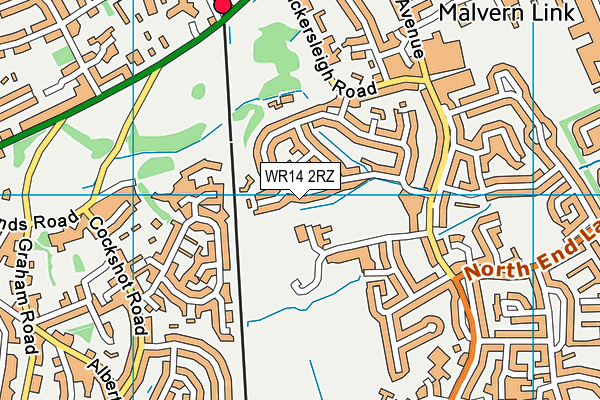 WR14 2RZ map - OS VectorMap District (Ordnance Survey)