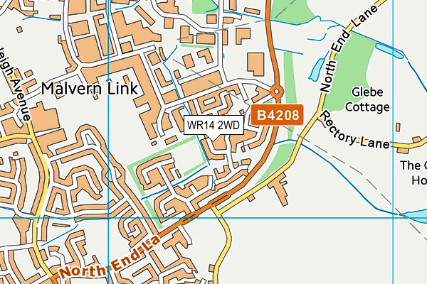 WR14 2WD map - OS VectorMap District (Ordnance Survey)