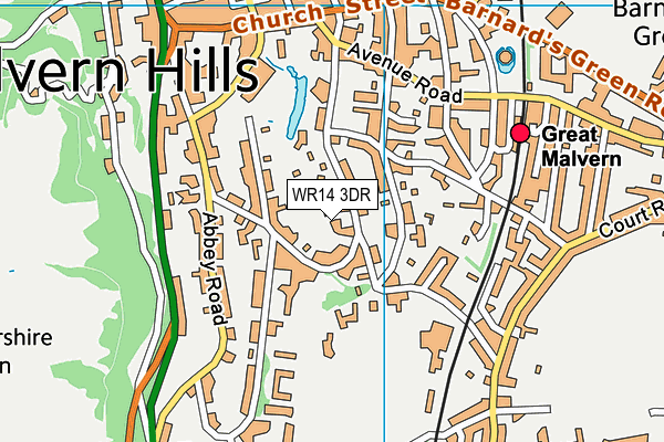 WR14 3DR map - OS VectorMap District (Ordnance Survey)