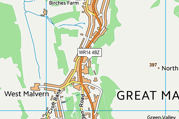 WR14 4BZ map - OS VectorMap District (Ordnance Survey)