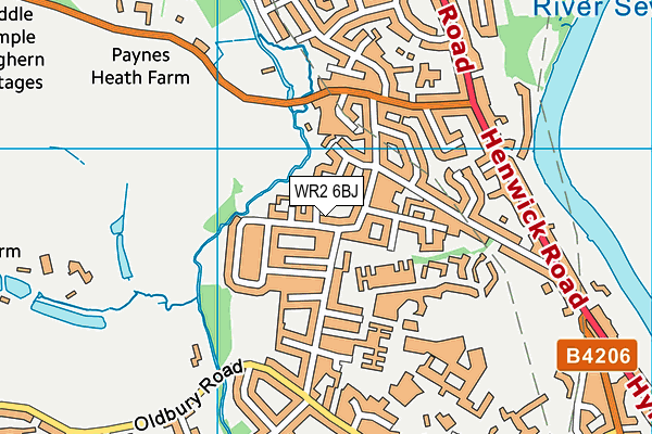 WR2 6BJ map - OS VectorMap District (Ordnance Survey)