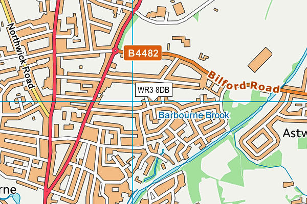 WR3 8DB map - OS VectorMap District (Ordnance Survey)