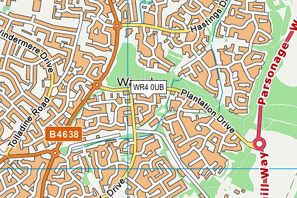 WR4 0UB map - OS VectorMap District (Ordnance Survey)