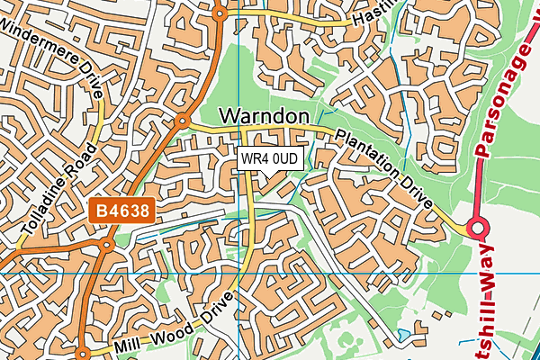 WR4 0UD map - OS VectorMap District (Ordnance Survey)