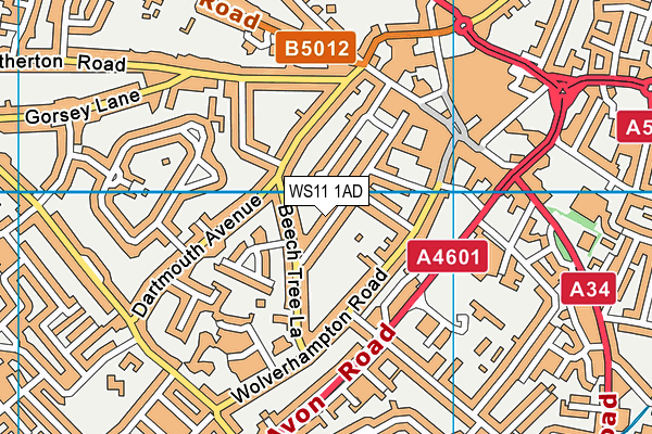 WS11 1AD map - OS VectorMap District (Ordnance Survey)