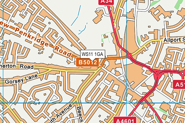 WS11 1GA map - OS VectorMap District (Ordnance Survey)